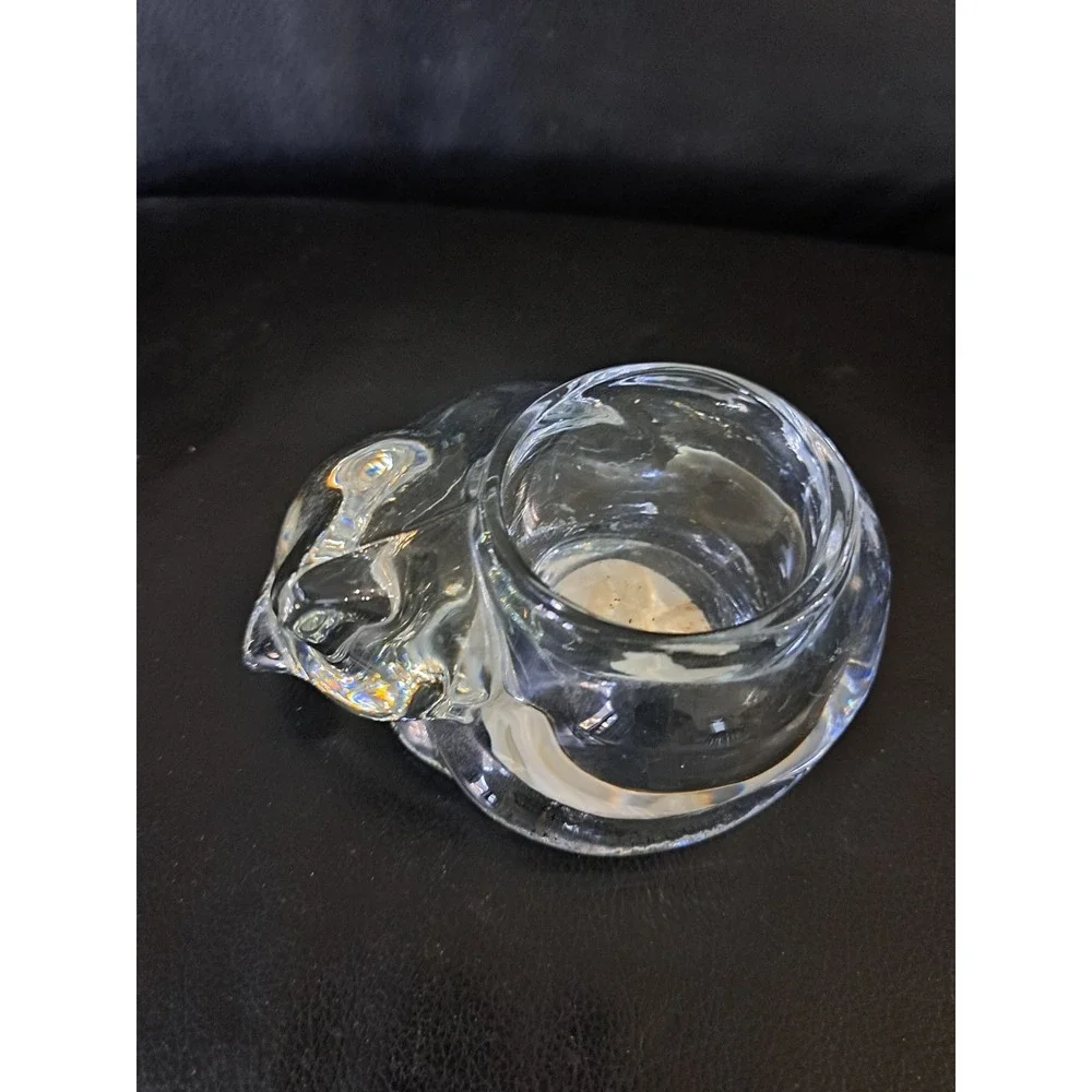 Vintage Indiana‎ Glass Sleeping Cat Kitten Glass Votive Candle Holder